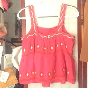 LoFT Pink Embroidered Babydoll Cami  Square Neck Tank top Sz S